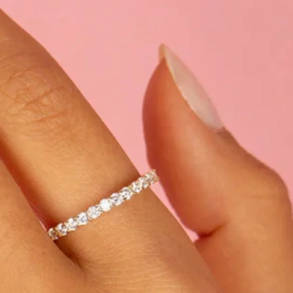 Silver Slim Eternity CZ Band Ring NEW - Picture 2 of 4